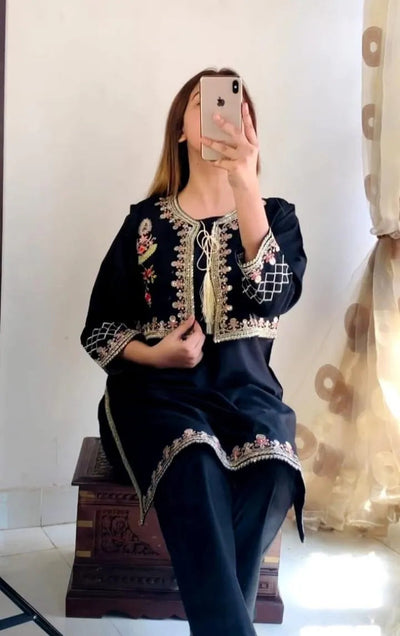🖤 2 Pcs Women's Stitched Linen Embroidered Suit Fashion Insta