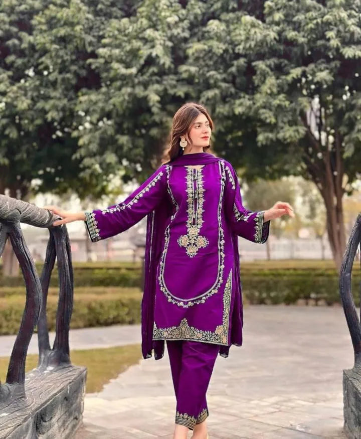 💜 Elegant 2-Piece Women's Linen Embroidered Suit Fashion Insta