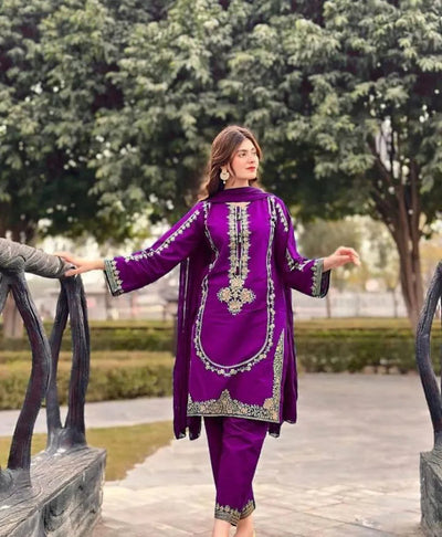 💜 Elegant 2-Piece Women's Linen Embroidered Suit Fashion Insta