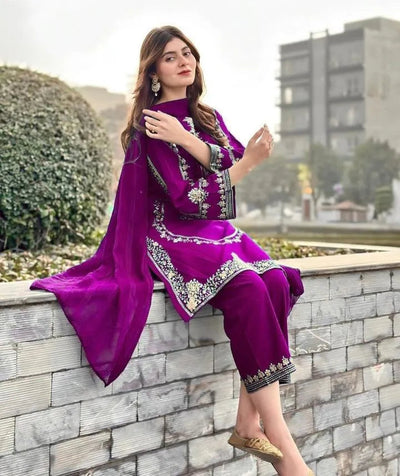 💜 Elegant 2-Piece Women's Linen Embroidered Suit Fashion Insta