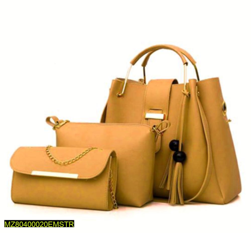 3 Pcs Women's PU Leather Plain Handbag Fashion Insta
