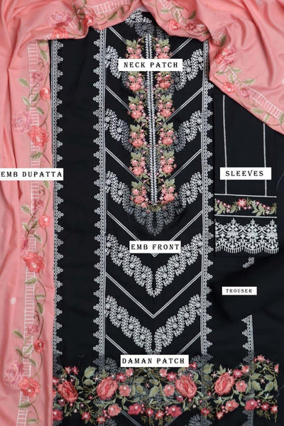 3 Pcs Women's Unstitched Embroidered Suit Fashion Insta