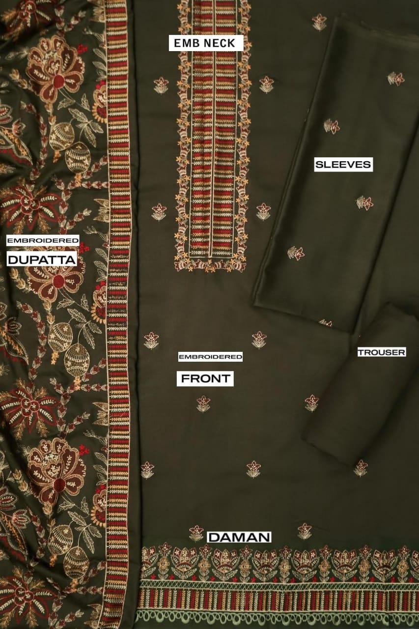 3 Pcs Women's Unstitched Embroidered Suit Fashion Insta