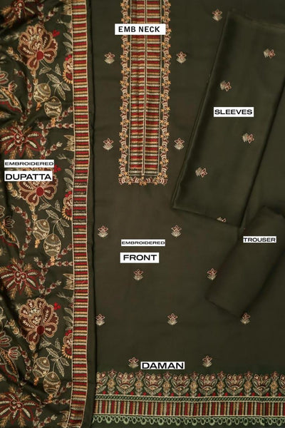 3 Pcs Women's Unstitched Embroidered Suit Fashion Insta