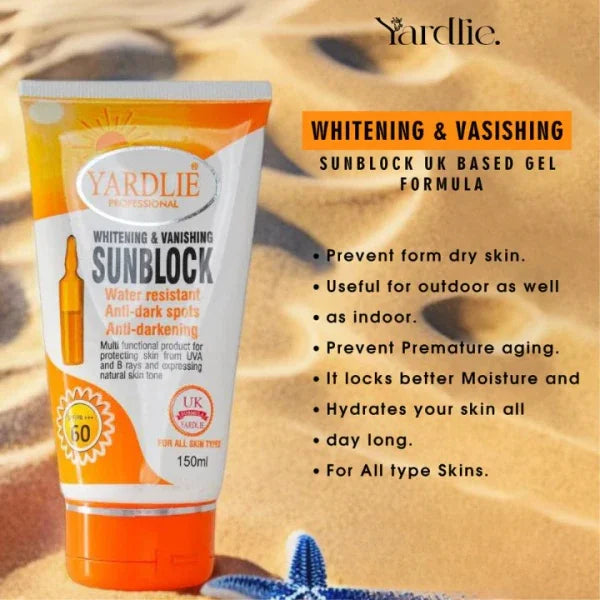 🌞 Yardlie Professional SPF 60 Whitening & Vanishing Sunblock – 150ml Mayari Super Store